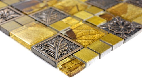 Glasmosaik Naturstein Gold Fliesenspiegel Bordüre Wand 88-0790 | 1 Mosaikblatt - Picture 5 of 6