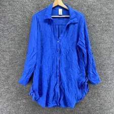 Time And Tru Shirt Women M Medium Blue Button Up Collared Long Sleeve Rayon