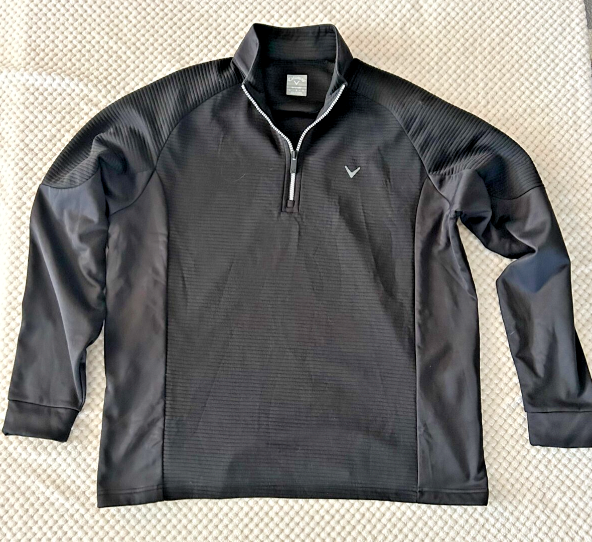 Callaway Opti Dri Golf Black Ribbed Quarter Zip Pullover Size L Mens