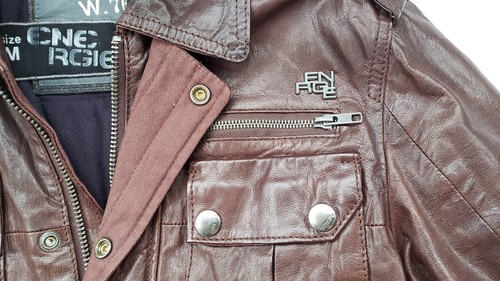 $1250 Designer ENERGIE Men RARE Diesel Black brown Leather Bomber Jacket M - Picture 7 of 10