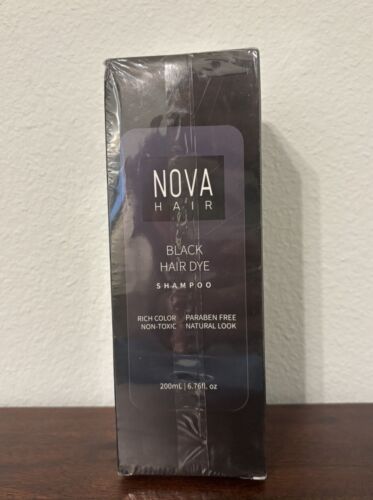 Nova Hair Instant Black Dye Shampoo, 200ml Gentle Hair Color Shampoo New SEALED