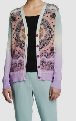 $1230 Etro Women Green Open Front Paisley Silk Front Cardigan Top Sz IT40 US 2-4