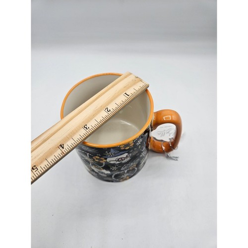 10 Strawberry Street Halloween 18 oz Coffee Soup Mug Skulls Peace Orange NEW - Picture 5 of 10