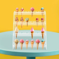 24-Hole Wedding Reusable Acrylic Ice Cream Cone Holder Tray Display Stand Rack