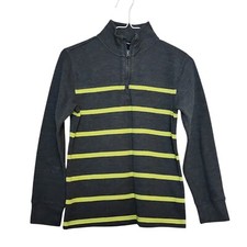 Gap Kids Boys Pullover Sweater Size L Gray Yellow Striped 1/4 Zip Mock Neck