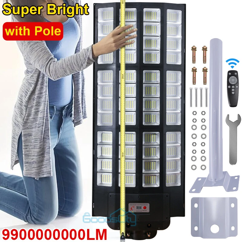 LINEBA Outdoor Commercial 11000W Solar Street Light IP67 Dusk-to-Dawn Road Lamp+Pole