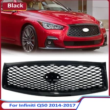 For Infiniti Q50 2014-2017 Front Bumper Upper Grille Gloss Black Grill ABS Grill
