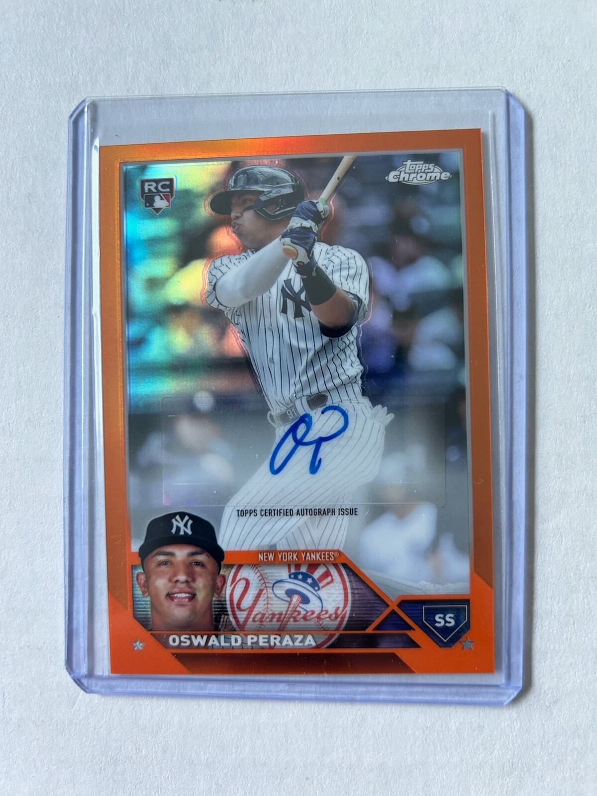 2023 Topps Chrome Oswald Peraza #AC-OP Orange Refractor Rookie Auto /25