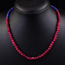 103 Cts Earth Mined Enhanced Ruby & Lapis Lazuli Beads Womens Necklace SK 31E427