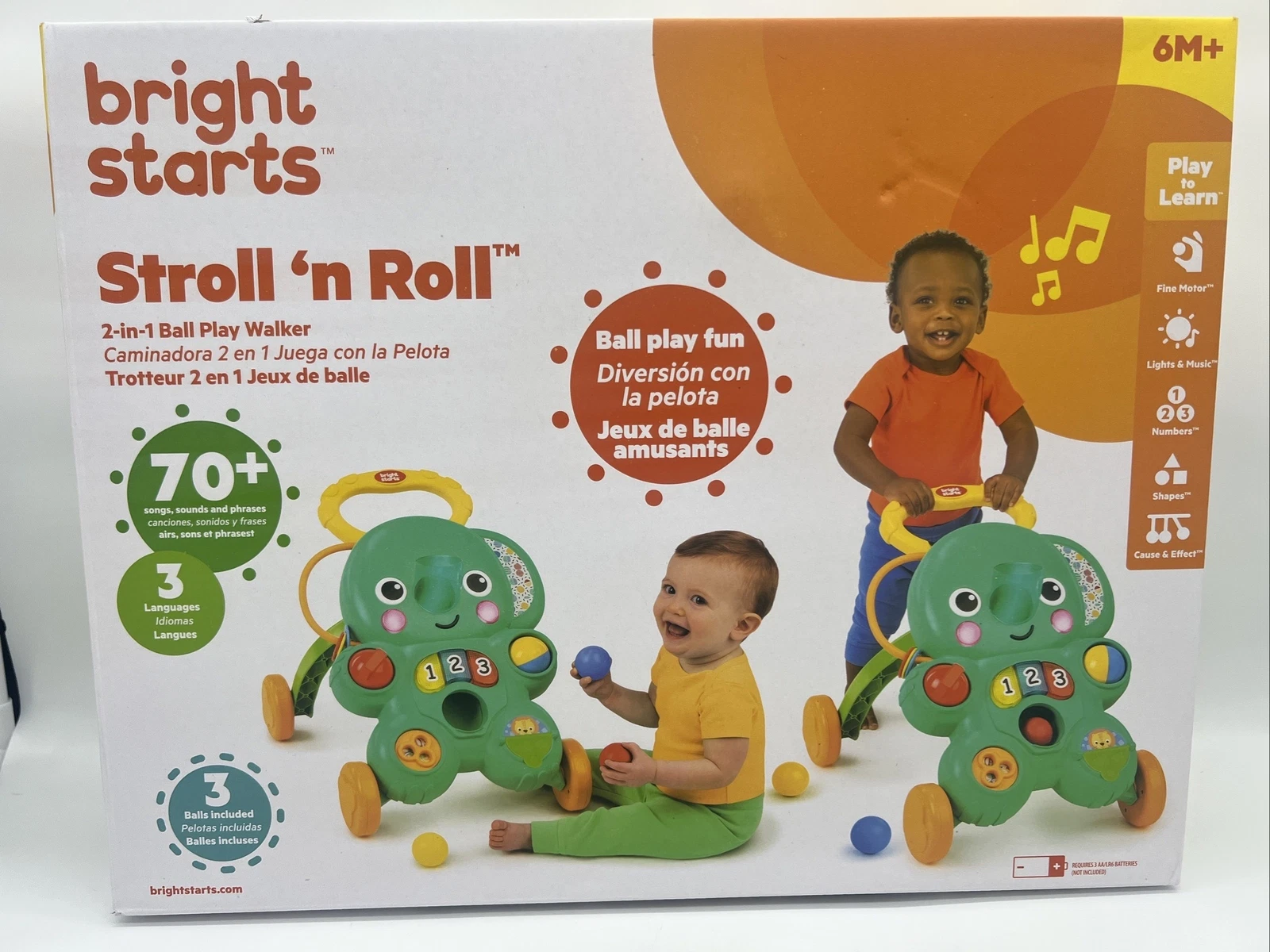 New Bright Starts Stroll 'n Roll 2-in-1 Ball Play Walker Sounds 6mo+ FreeS&H