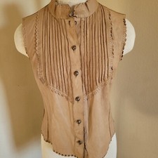 Joseph Lambskin Leather Brown Victorian Detail Jacket Vest Scalloped Trim S 36it
