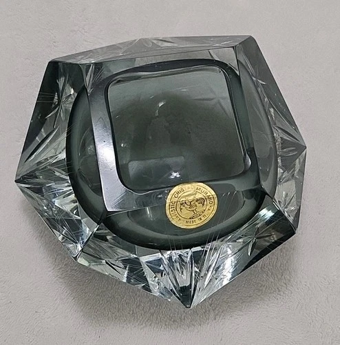 Vintage Artistic Cristal Murano Italy Smoked Gray Glass Ashtray Trinket Bowl