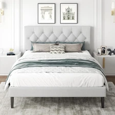 Full Size Platform Bed Frame with Upholstered Headboard, Button Tufted Design...