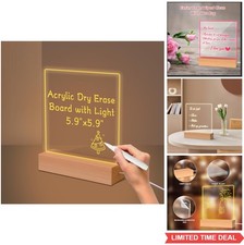 LED Night Light Dry Erase Board Acrylic Message Board 7 Color Wooden Stand
