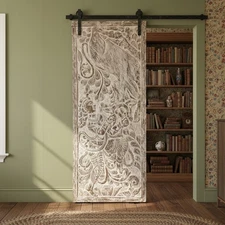 Vintage Door Panel Carved Wood Hindu Krishna Design White Wall Art Barn Door 83