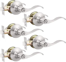 5 Pack Brushed Nickel Door Handle Interior Door Levers Privacy for Bedroom Bathr