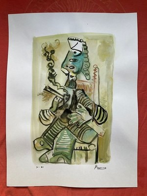 PICASSO - painting drawing 11.8 x 15.7 in  on old paper signed stamped
