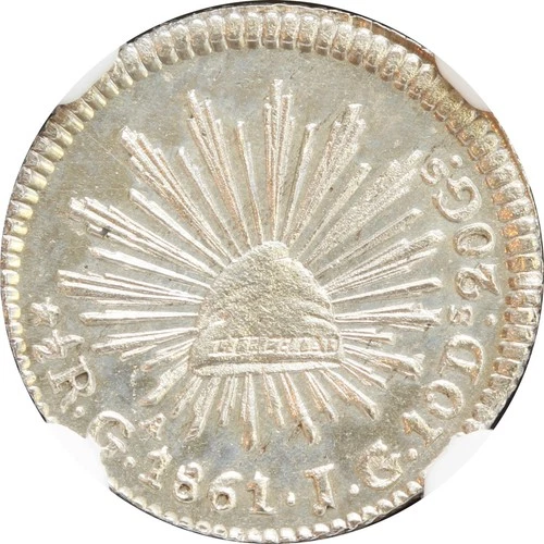 Mexico 1/2 Real Ga 1861 J.G. Guadalajara, NGC UNC Details, KM# 370.5