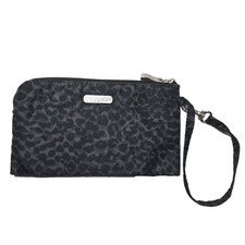 BAGGALLINI Black Gray Wristlet RFID Animal Print Zip Card Slots Nylon