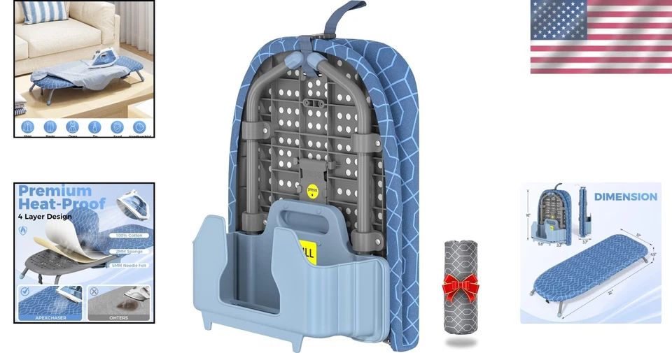 Kleines Bügelbrett Tischplatte mit Bügelhalter, 2 hitzebeständige Bezüge, klappbar - Bild 2 von 4