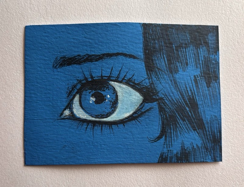 ACEO Original Drawing Illustration Art on Watercolor Paper, Gouache & Ink Eye