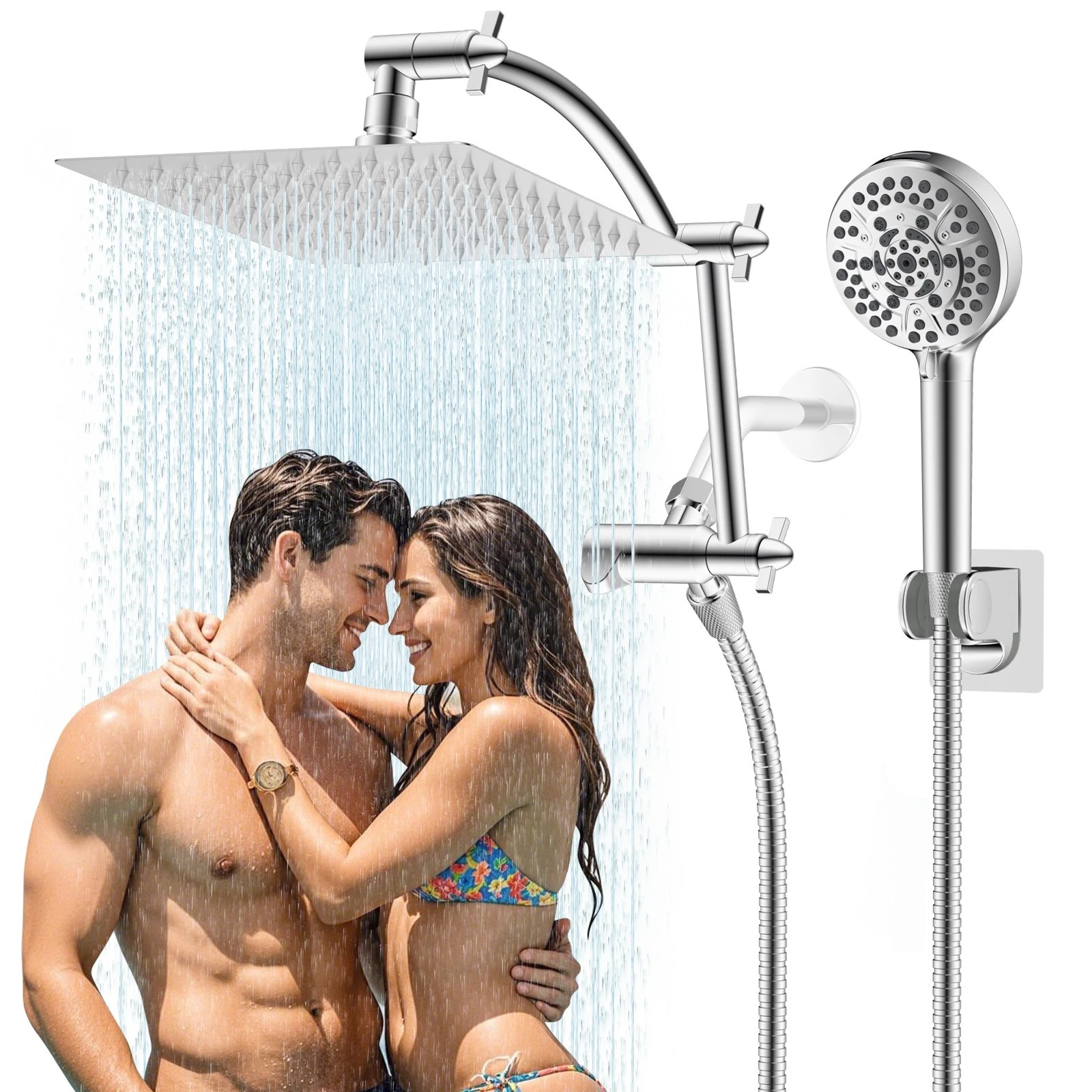 8/10/12 Inch Rainfall Shower Head with 10-Spray Handheld Spray Combo Adjustable