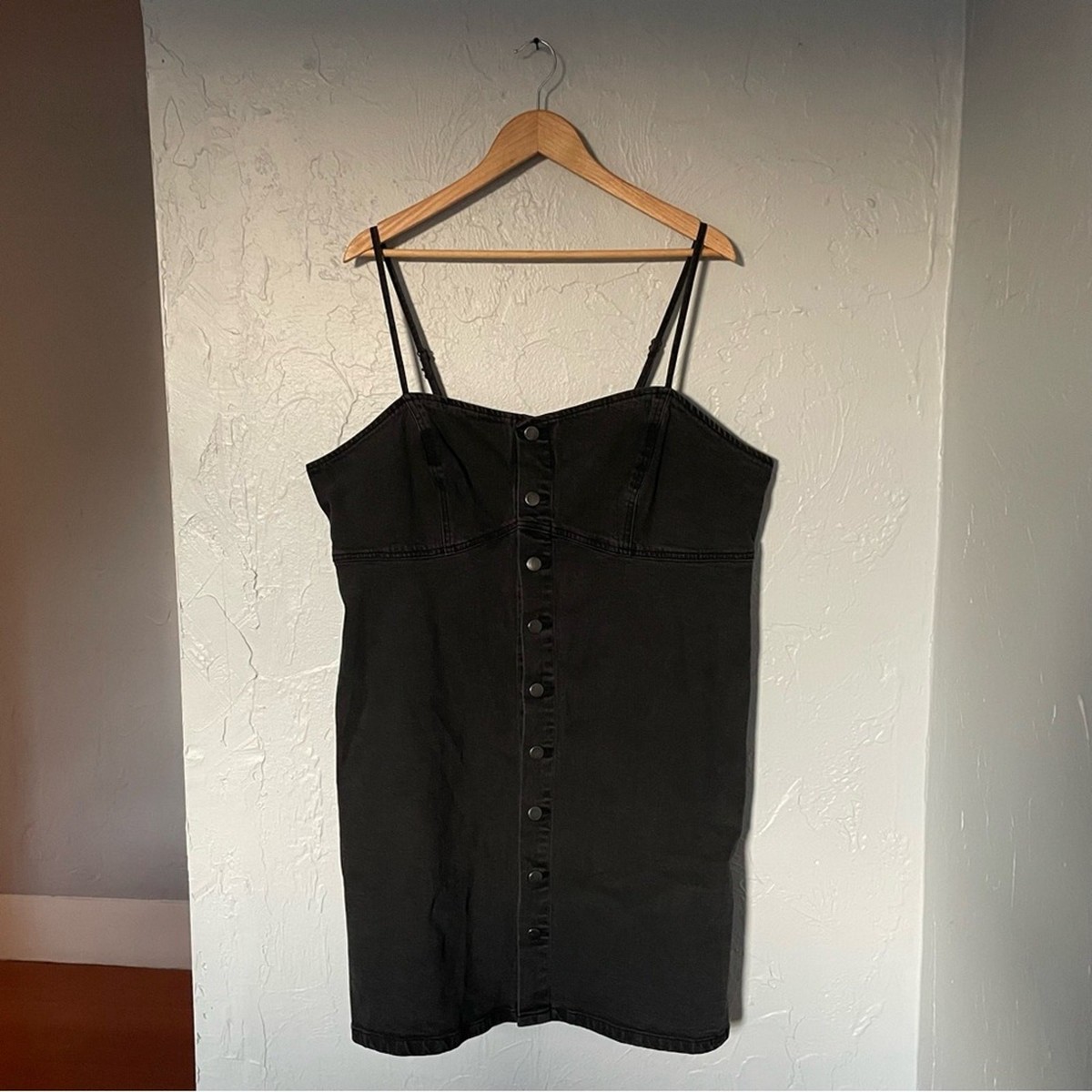 forever 21 black denim dress Forever 21 90s Style Black Denim Button Front Tank Dress Minimalist sz 3X