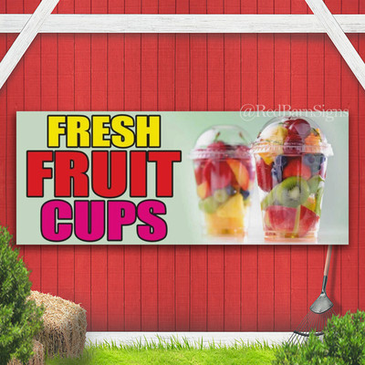 FRESH FRUIT CUPS Farm Organic Produce Berry Indoor Outdoor Banner Sign