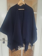 Gorgeous Navy Blue Fringed Wrap Cardigan Jacket One Size Possibly Wool