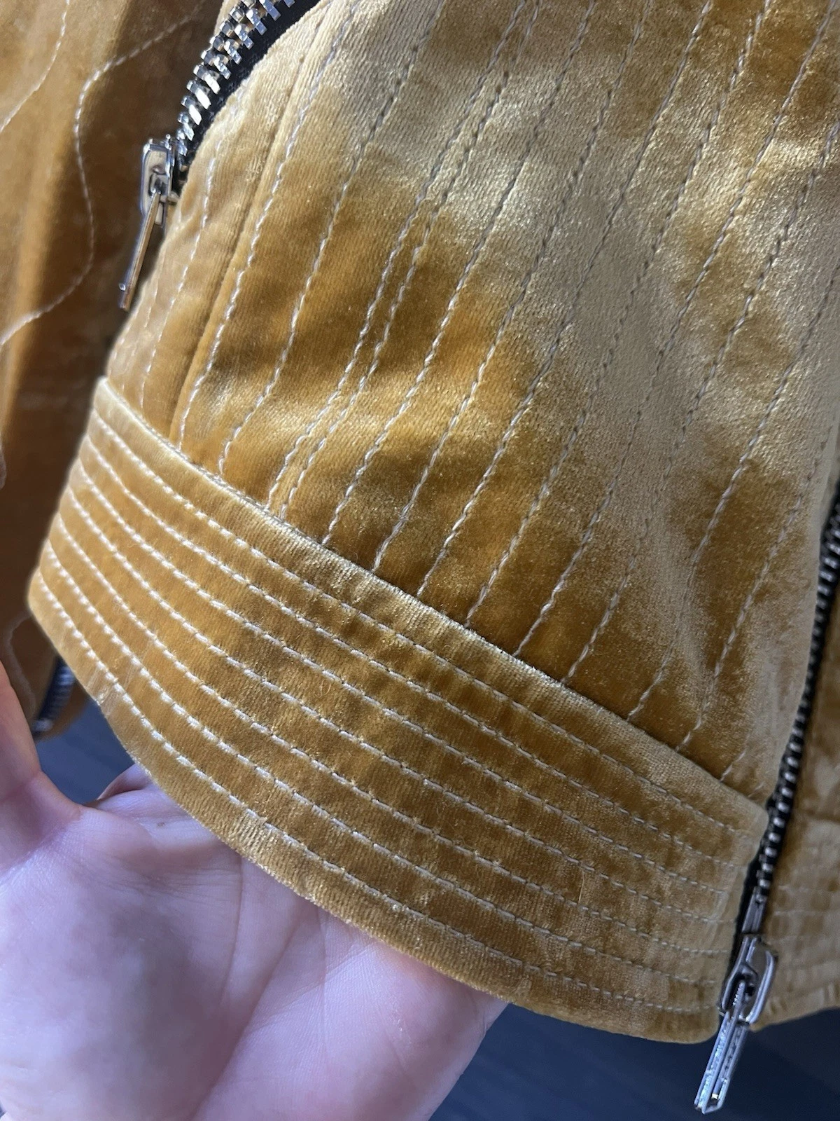 3.1 Phillip Lim Gold Mustard Velvet-Look Quilted Moto Jacket Size 4 - product detail image 4