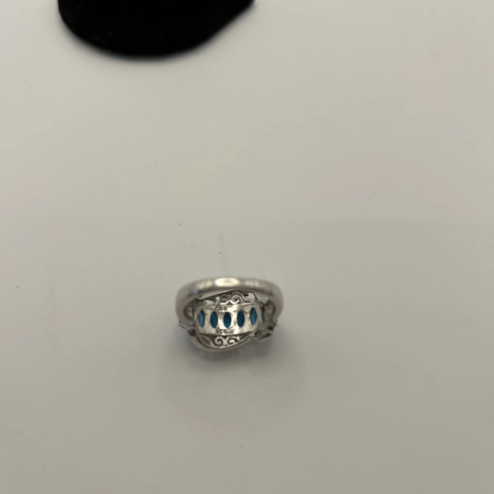 Anillo de ley 925 con 7 piedras ovaladas de apatita azul talla 7 firmado BBJ   Foto 2 de 4