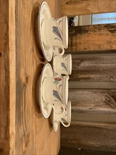 Lennox  Vintage Poppies On Blue, Cup And Saucer, Lot Of 4