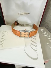 Rare Cartier Tank Solo Stainless Steel Orange Dial & Band ~ Box & Papers 6