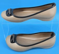 CROCS Lily Women's Sz 7 Ballet Flats Shoe Metallic Beige Bow Lightweight Comfort