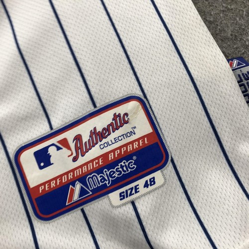 Chicago Cubs Jersey Mens 48 White Blue Pinstripe MLB Baseball Majestic - Picture 8 of 16