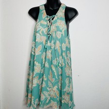 Show Me Your Mumu Rancho Mirage Lace Up Dress Small Teal Floral Sleeveless Swing