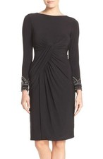 VINCE CAMUTO EMBELLISHED CUFF STRETCH JERSEY BLACK DRESS sz  2