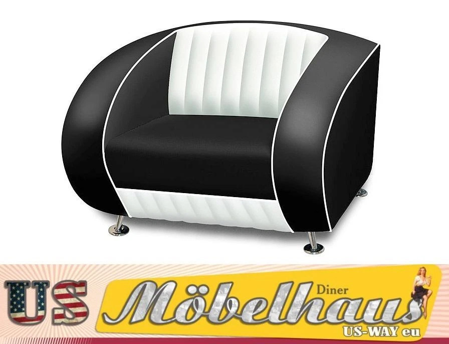 SF-01-CB Black Fifties Style Designer Sofa Living Room Armchair Retro 50s