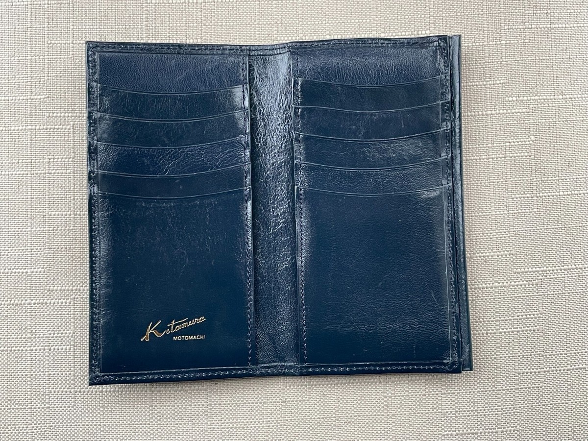 Kitamura Motomachi Wallet Blue Leather Bifold Card Holder Clutch