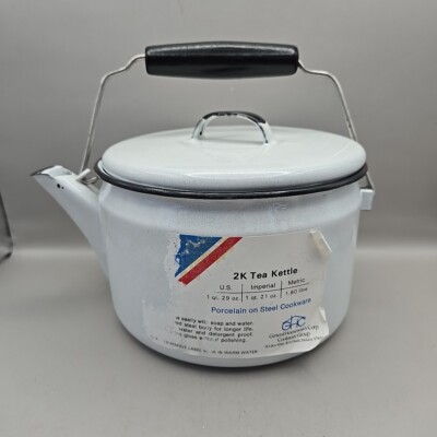 White Porcelain On Steel Cookware 2K Tea Kettle GHC General Housewares Corp