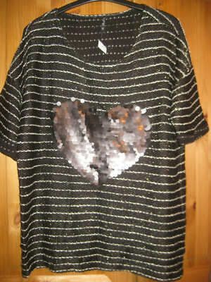 Laura Torelli Ladies Jumper Size XL/XXL Black/Striped Palette Heart Cute
