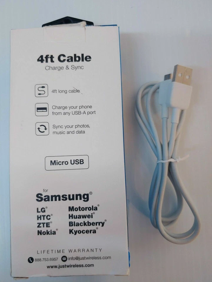 Just Wireless 4' Micro USB Cable- Black and 4' no box Micro USB Cable ZTE on tag - Image 4 of 4