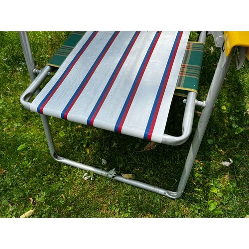 Vintage Aluminum Folding Lawn Chair Webbed Yellow ARMS red white blue #1 - Picture 11 of 12