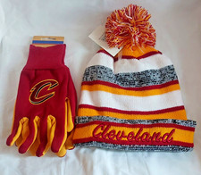 Cleveland Cavaliers gloves pom beanie hat 2pc set two colors to choose from