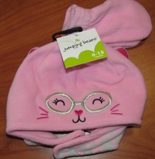 NEW JUMPING BEANS BABY GIRLS PINK KITTY HAT  MITTENS SET 6-18M