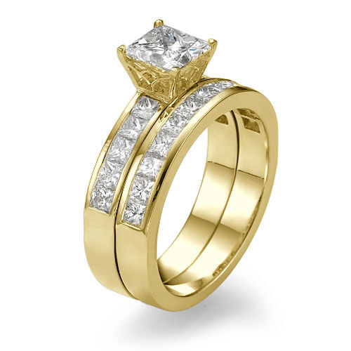 2 1/2 CT Diamond Engagement Ring Set Princess F/SI1 18K White Gold Size Selectab - Picture 5 of 6
