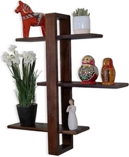 Adjustable Floating Wood Wall Shelf, Walnut Finish, 3 Shelves, 25"H x 15.75"W