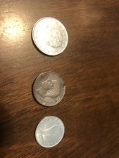 Monete italiane, 1936 10Centensimi, 1954 5 lire e 1955 50 lire.