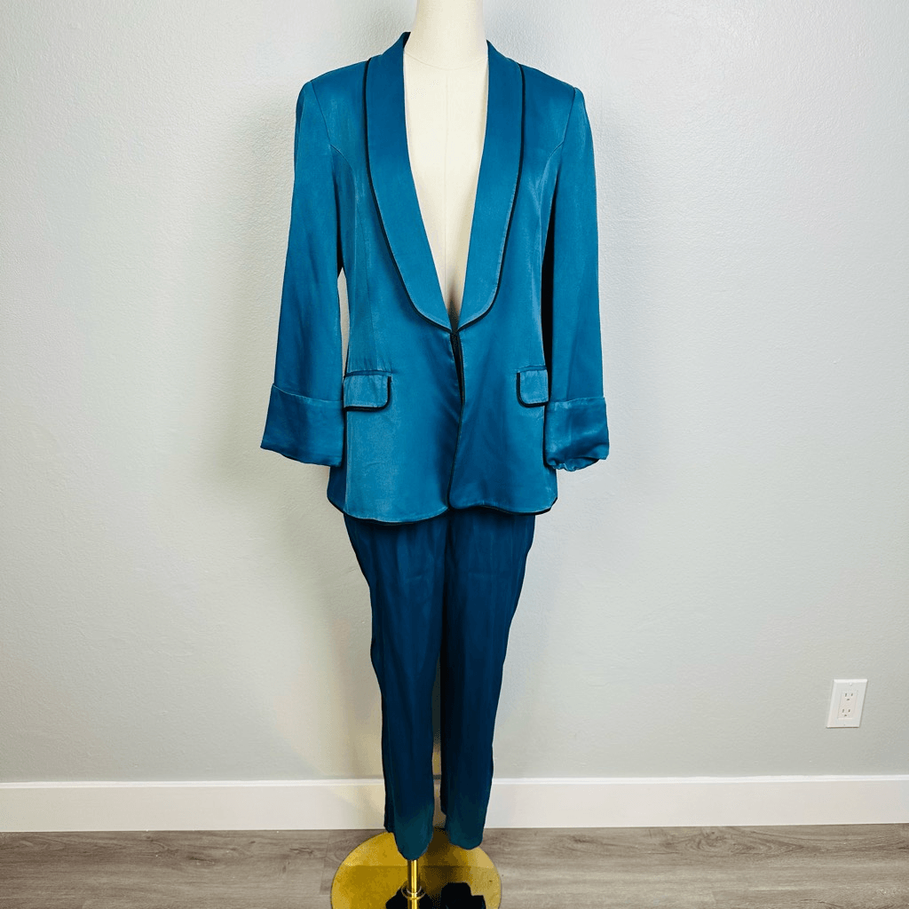 Rare Bebe X CO+CO Satin Jogger Women's Size 10 Teal Cargo Style Tapered  Pant Sui