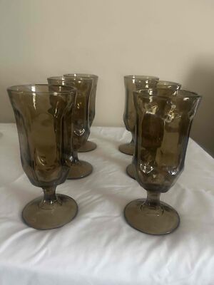 Never Used Vintage DUZ Detergent Swedish Smoked Glass Stemmed Goblets Set 6 Pc